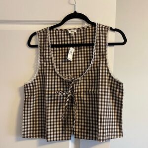 Aerie Brown and White Gingham Blouse